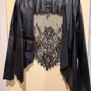 Thalia Sodi Black Leather Jacket with Lace Detail